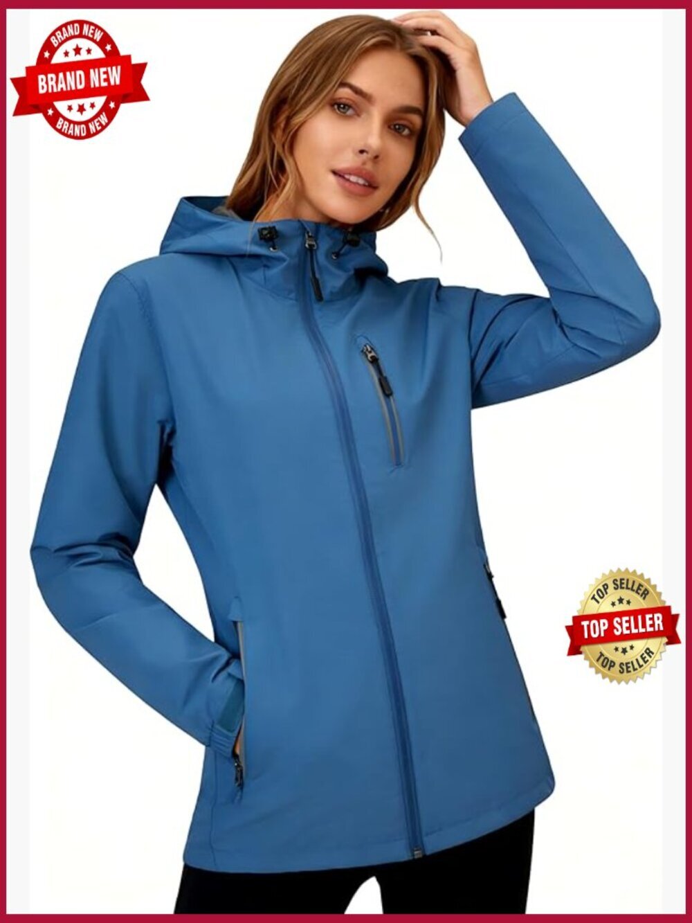 Waterproof Rain Jacket Lightweight Packable Hooded for Hiking Cycling Camping